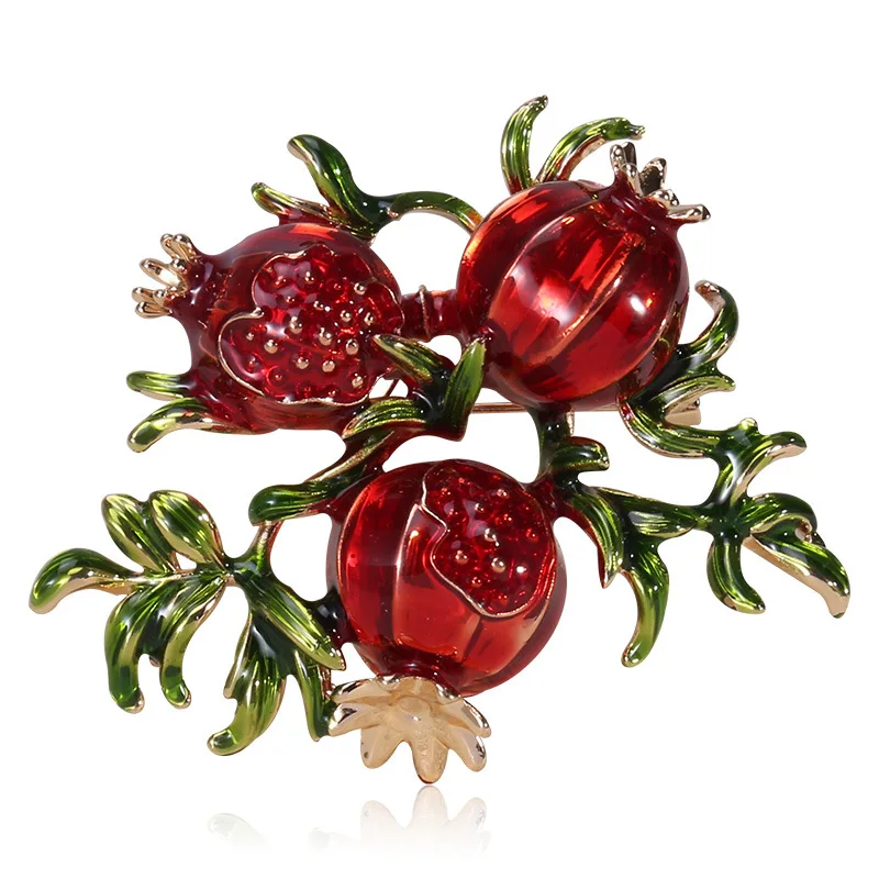 

New Vintage Red Enamel Pomegranate Brooches For Women Lady Alloy Fruits Casual Weddings Brooch Pins Gifts