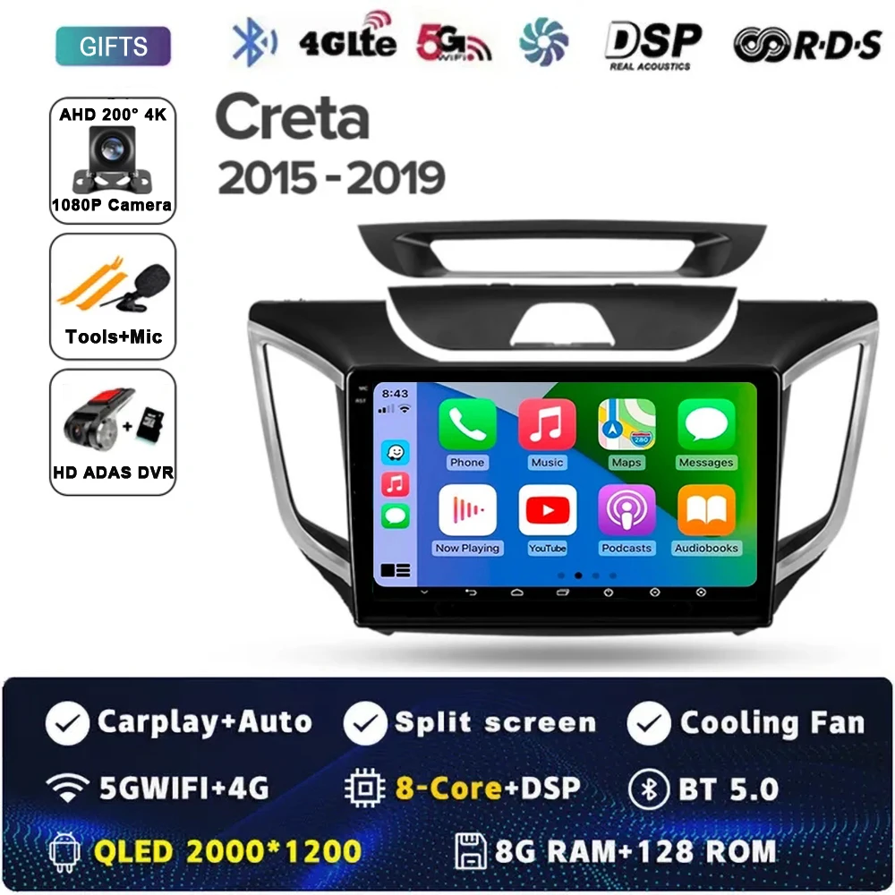 

Android 15 Carplay Auto для Hyundai Creta IX25 2015 2016 2017 2018 2019 Мультимедийный стереоплеер GPS-навигация Wi-Fi FM-система