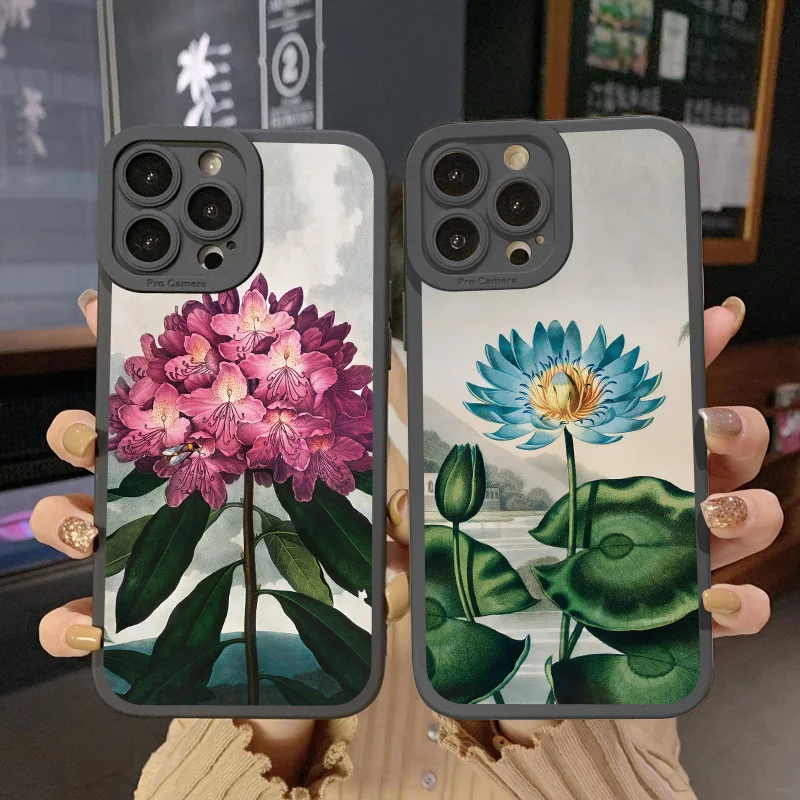 

Retro big flower soft silicone phone case for iphone 11 7 8 plusSE 20 leaf plant Cover for iphone X XS XR 13 12 14 pro max shell