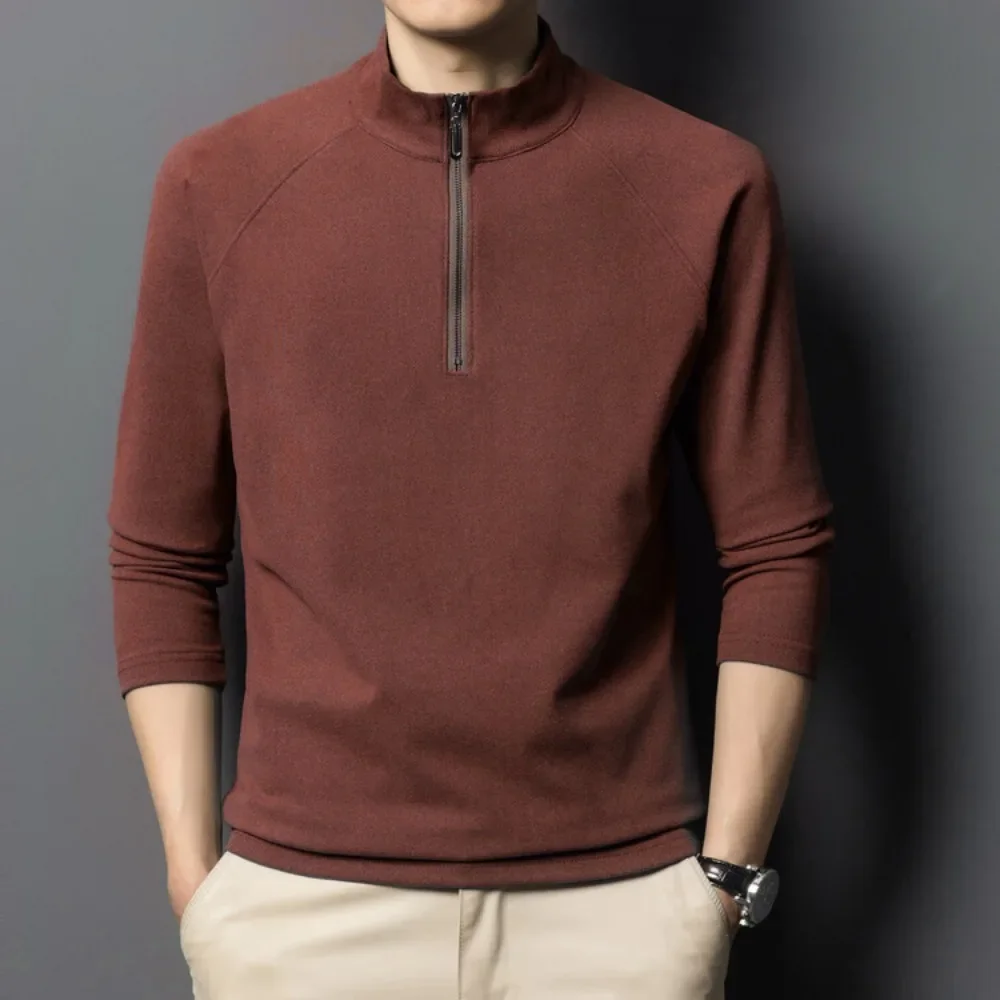Пуловер с полумолнией и воротником-стойкой футболка длинными рукавами мужская