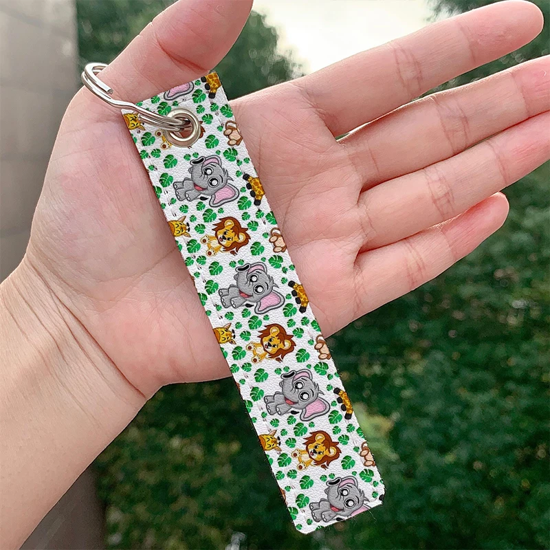 

Cute Safari Animals Cartoon leather motorcycle Key chain Strap Key rings Hanging Holder Bag Wallet Trinket Keychain Hanging Bag
