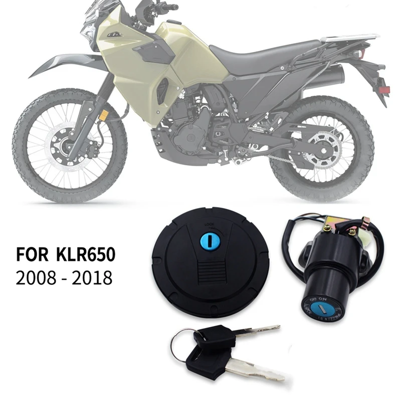 Motorcycle Ignition Switch Lock GAS Fuel Tunk Cap With Key Set For Kawasaki KLR650 2008-2018