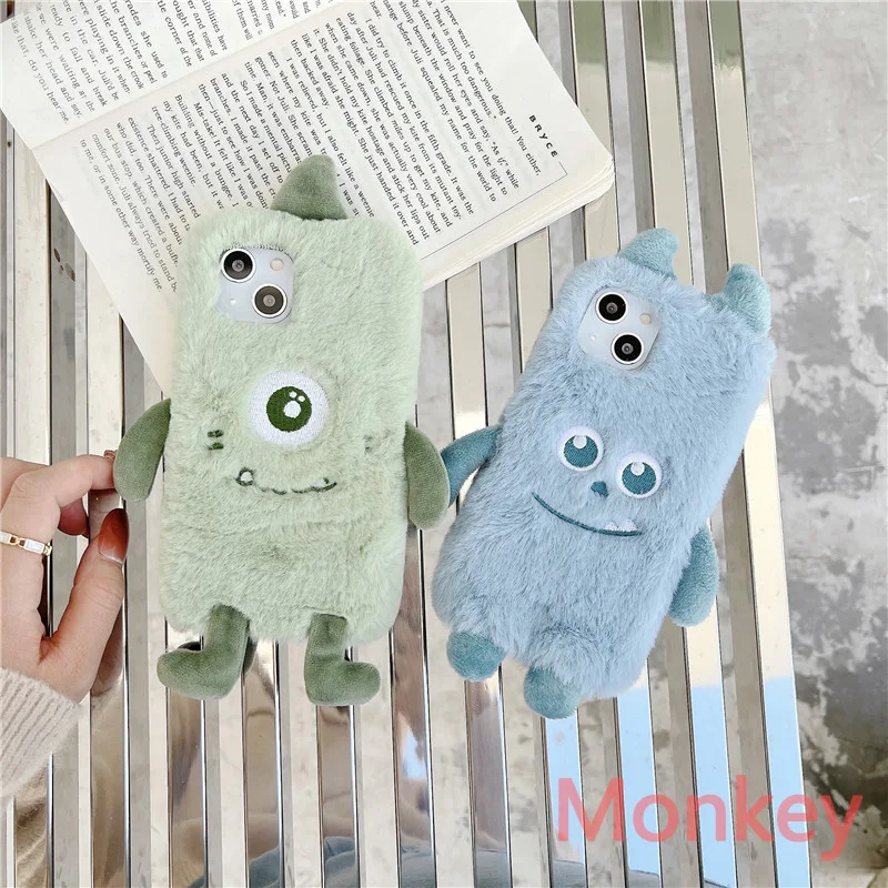 

Funny Cute Little Monster Plush Fur Phone Case For Motorola G9 G8 G7 Play E6I E5 E20 E40 Edge 20 Lite G10 G50 G60 G31 Soft Cover