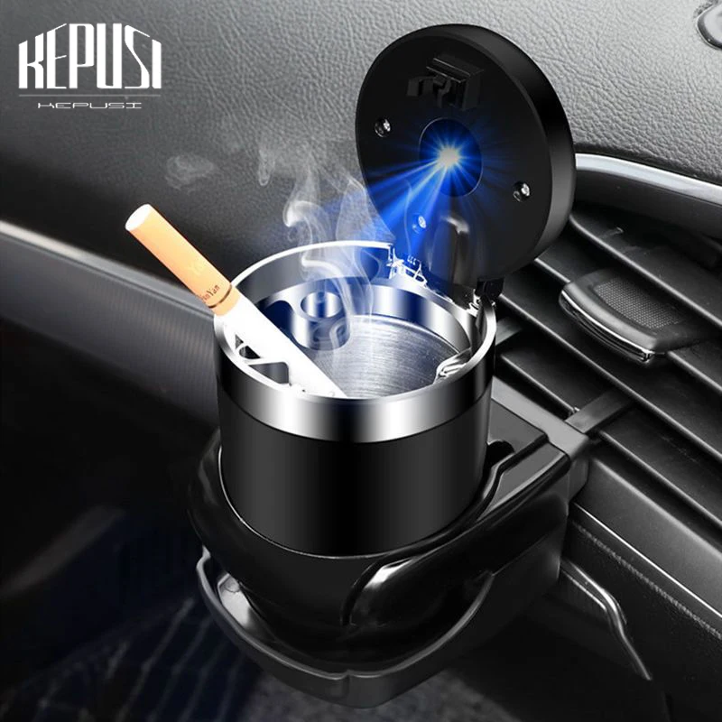 

Car Ashtray With Led Lights Smokeless Auto Cigarette Ash Tray Car Cup Holder Box With Cover Car Interior Supplies