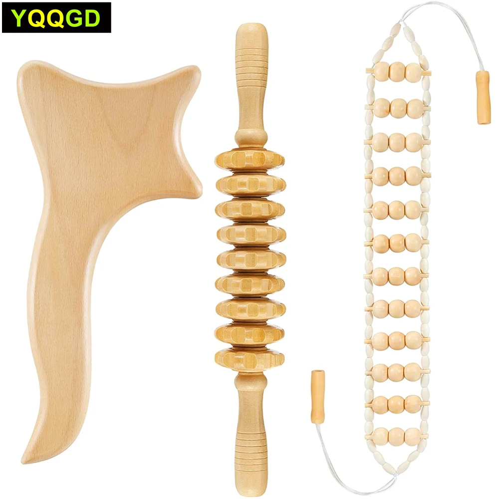 

3pcs Wood Therapy Massage Tools Maderoterapia Kit Wood Massage Roller Rope Tools Kit Body Sculpting Tools for Relax Muscles