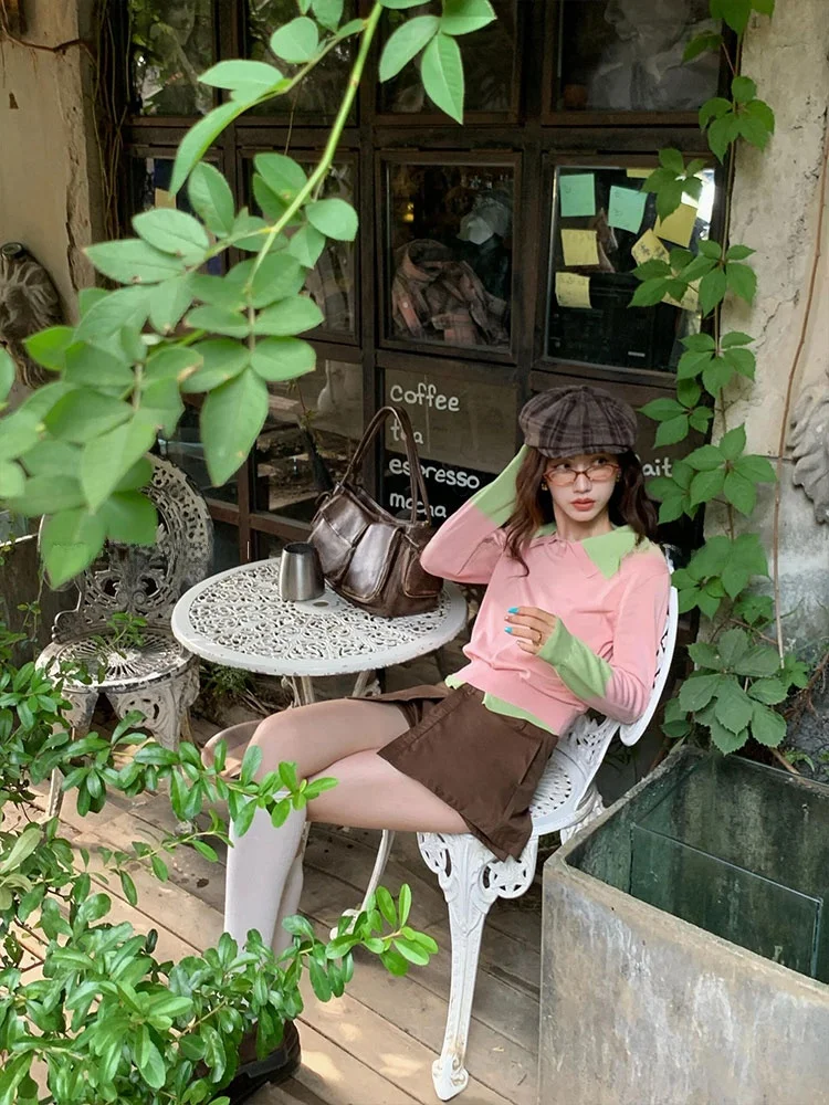 Универсальный модный вязаный свитер с двойными лацканами во французском стиле