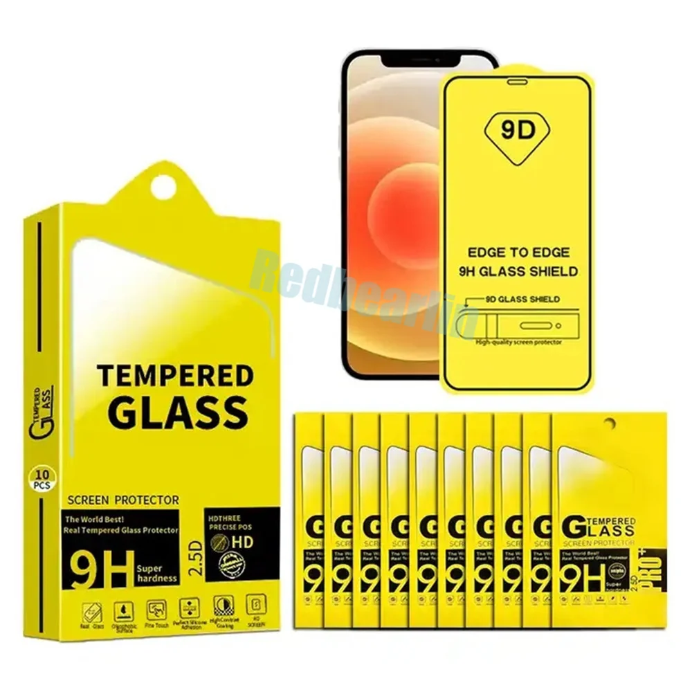 100pcs Full Cover 9H 9D HD Tempered Glass Screen Protector Film Guard For iPhone 14 13 12 11 Pro Max 7 8 x xr xs max With Box