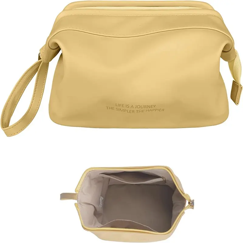 Makeup Bag, Large Capacity Travel Cosmetic Bag, PU  Zipper Pouch Toiletry Organizer for Travel, Business Trips and Daily Use (Pi