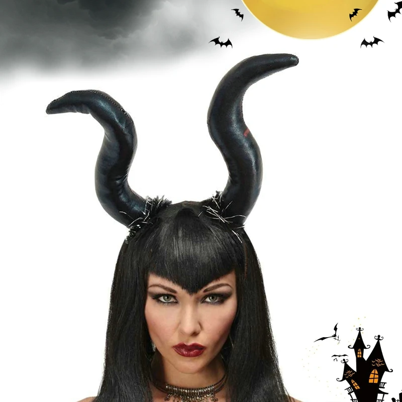 Обруч для волос с черной ведьмой на Хэллоуин длинная повязка голову из бычьего