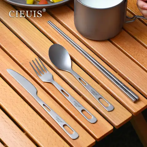 Титановая посуда в комплекте, столовая посуда для кемпинга, Ранняя вилка, палочки для еды, нож, столовая посуда, столовые приборы, принадлежн...
