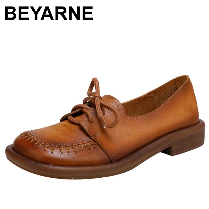 

Женские туфли на плоской подошве, из натуральной кожи, на шнуровке, весна/осень, 2023