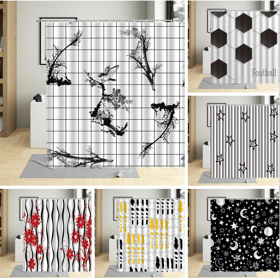 

Черно-белая занавеска для душа, набор, красная Цветочная решетка, Маргаритка, кактус, Геометрическая Современная занавеска для ванной, экран для ванной, настенная ткань, Декор