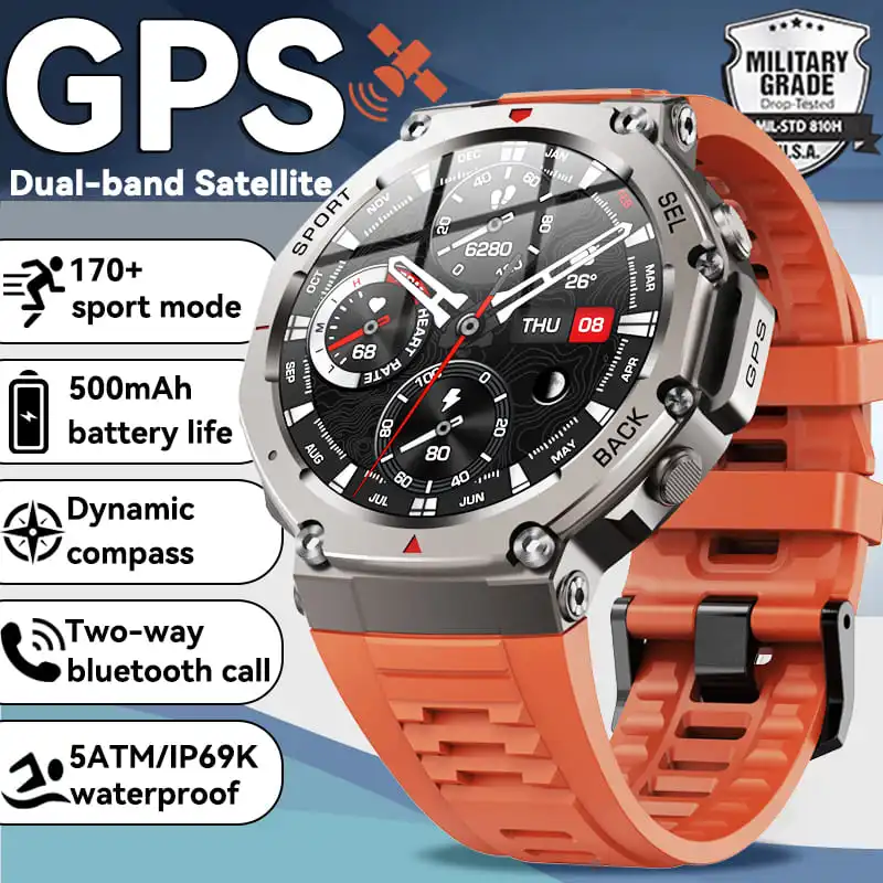 2025 Новые военные GPS Смарт-часы 5 АТМ Водонепроницаемые Встроенный ...