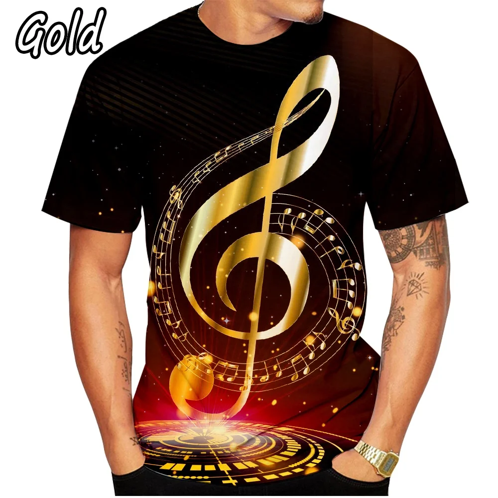 

Newest Fashion Men's Short Sleeve 3D Piano Musical Note Printed T Shirt Casual Pullovers Hip Hop Tee