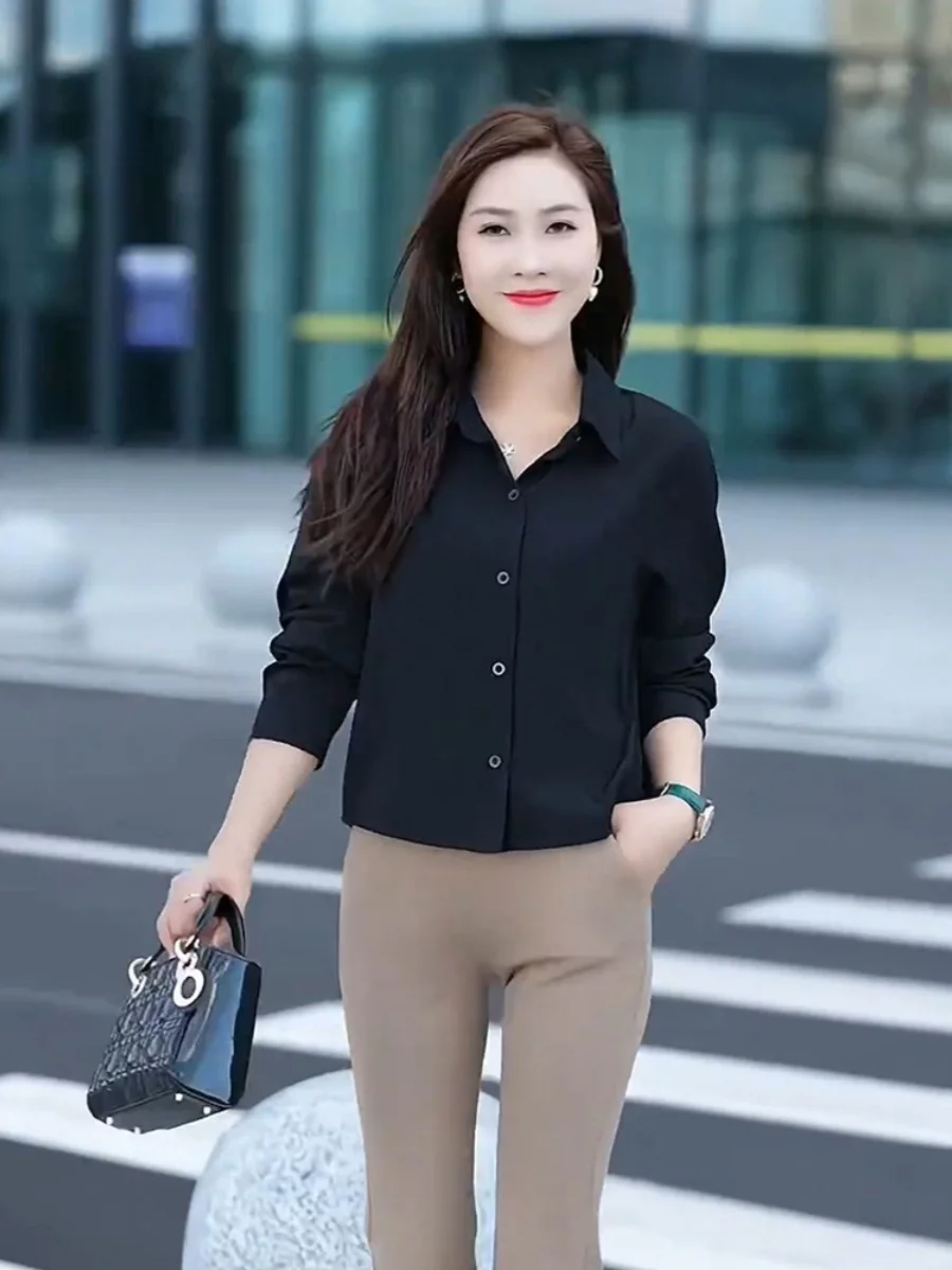 Fashion Western Sle Shirts Women 2024 Autumn New Loose Belly Covering Slimming Slim fit Small Short Long sleeve Shirt