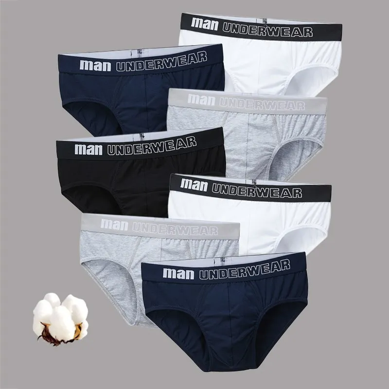 6PCS High Elasticity Men Briefs Solid Color Man Underpants Cotton Male Underwear Men's Breathable Panties