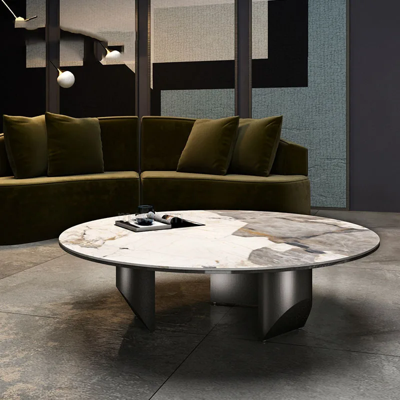 

Designer Office Coffee Table Round Black Stainless Steel Advanced Balcony Marble Circle Center Table Mueblesa Living Room WXHYH