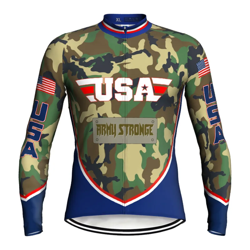 

Outdoor Long Sleeve Cycling USA Jersey Zipper Jacket Bike Shirt Downhill Road Wear Champ Coat Protection Ciclismo Bicycl Tops