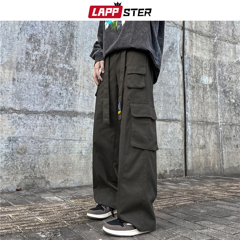 

LAPPSTER Baggy Cargo Pants Y2k Men Harajuku Fashion Pockets Joggers Stacked Pants Work Wide Leg Vintage Streetwear Sweatpants