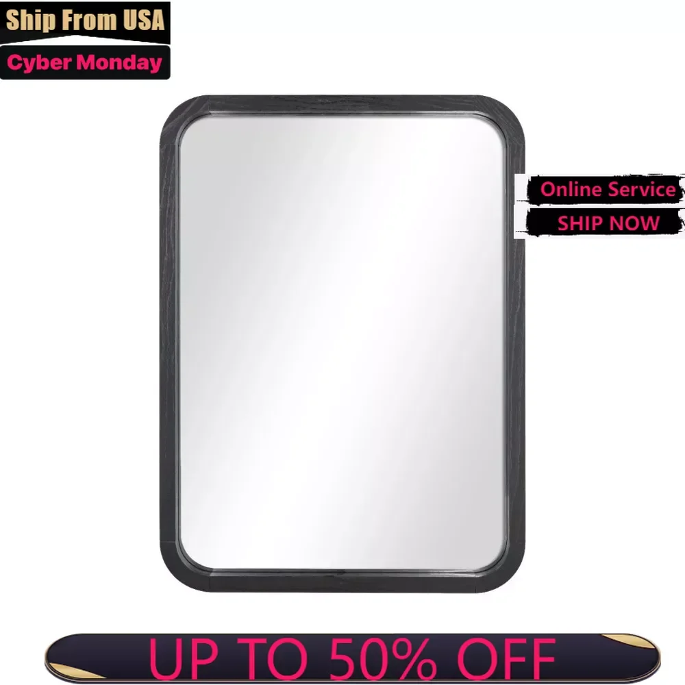 

22inx30in Rounded Edge Rectangular Black Finish Wall Mirror