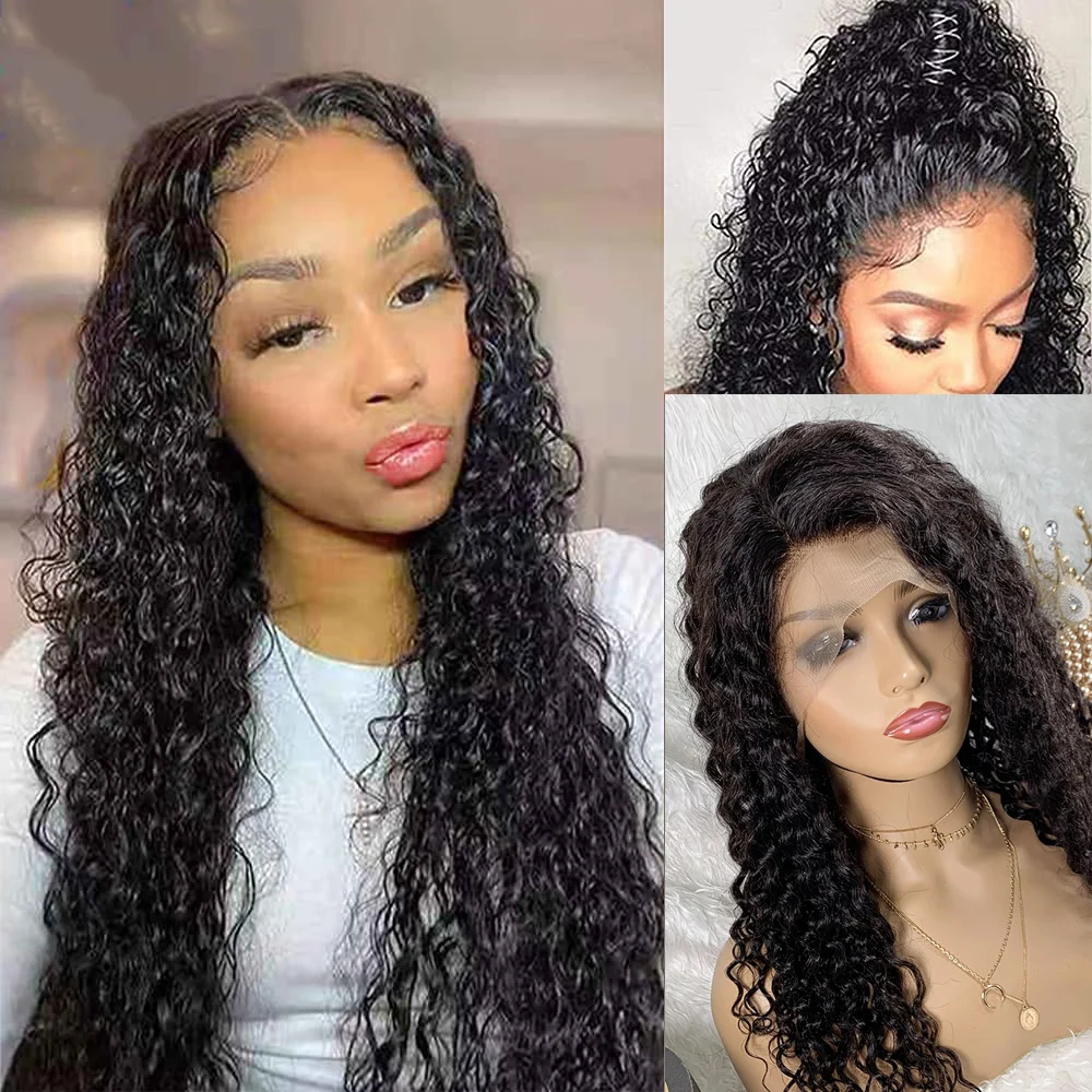 Water Deep Curly Lace Front Wigs for Women Glueless Wig Pre Plucked Deep Wave Lace Wigs 13x4 Lace Front Wig 180% Density 22 Inch
