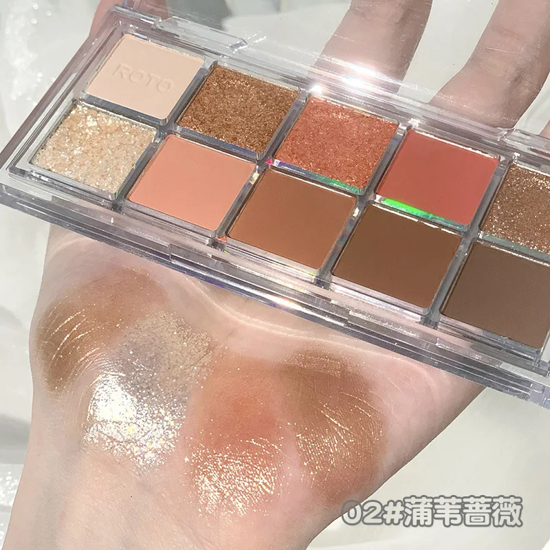 

ROTO 10 Colors Eye Shadow Shine Pink Purple Blue Brown Glitter Eyeshadow Colorful Powder Eyeshadows Pallete Eyes Makeup Palette