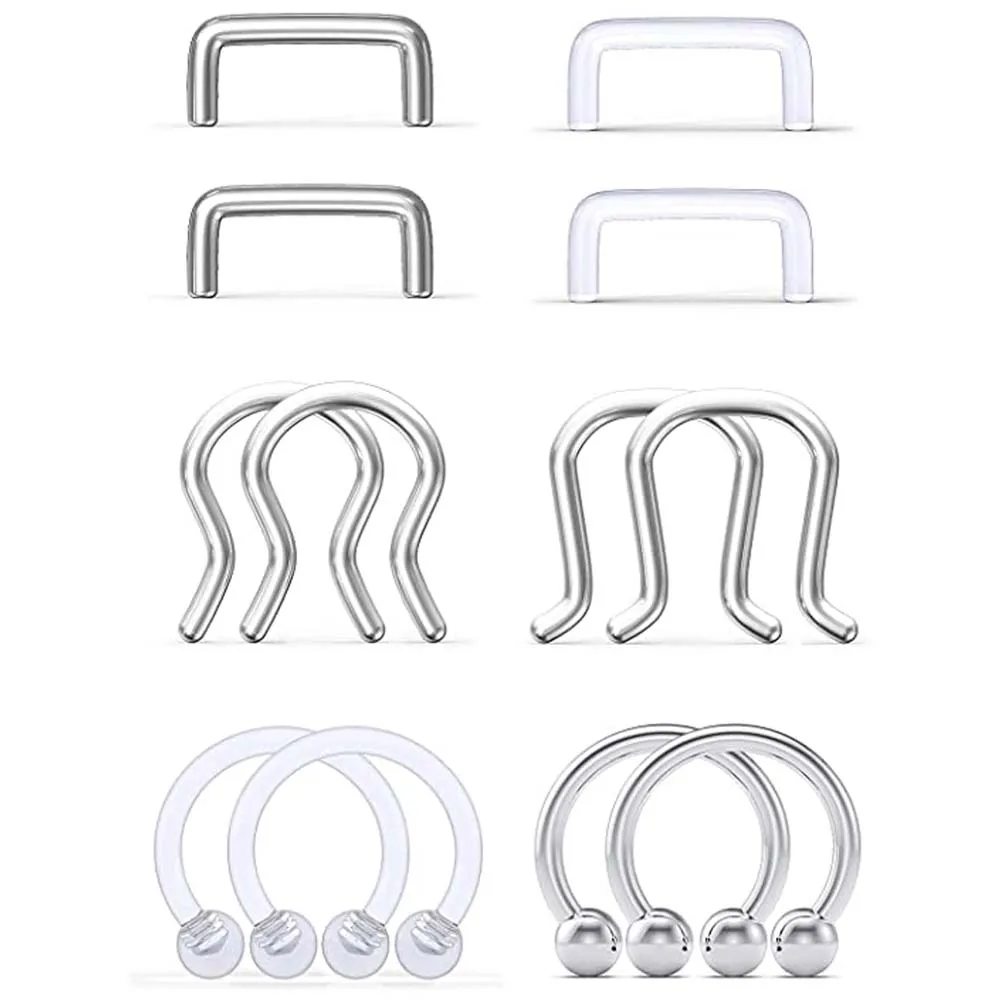 

12Pcs Septum Retainer Clear Acrylic Surgical Steel Septum Nose Rings Hoop Horseshoe Cartilage Tragus Septum Body Piercing