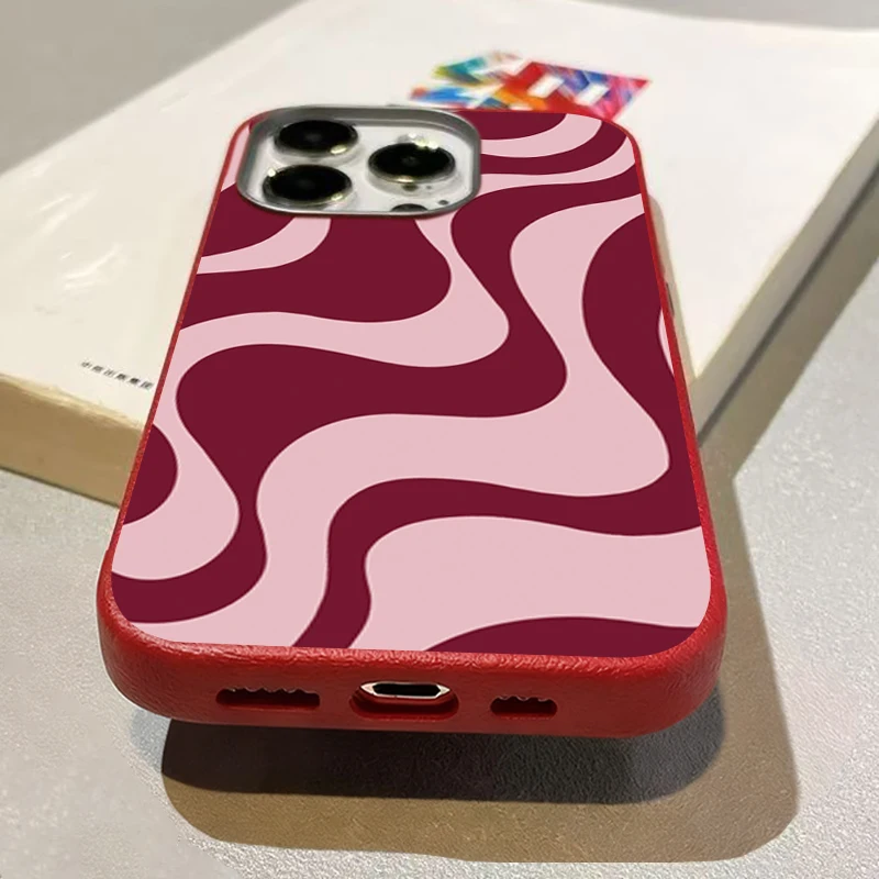 Фото Ретро розовый чехол для телефона с абстрактным волнистым узором для iPhone 17 16 Pro 16E 15 14 13 12 11 Pro Max 17 Air X XR XS 7 8 Plus Sof't Cover №3