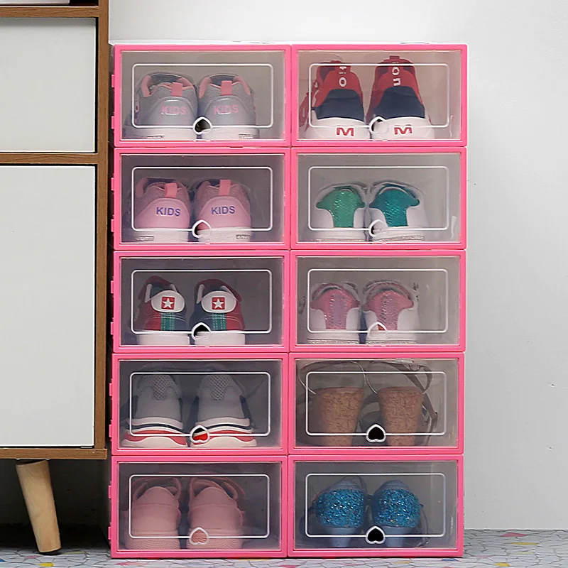 

6pcs Transparent Shoe Boxs Organizers Plastic Thickened Foldable Dustproof Storage Stackable Combined Cabinet Sale Storage Box