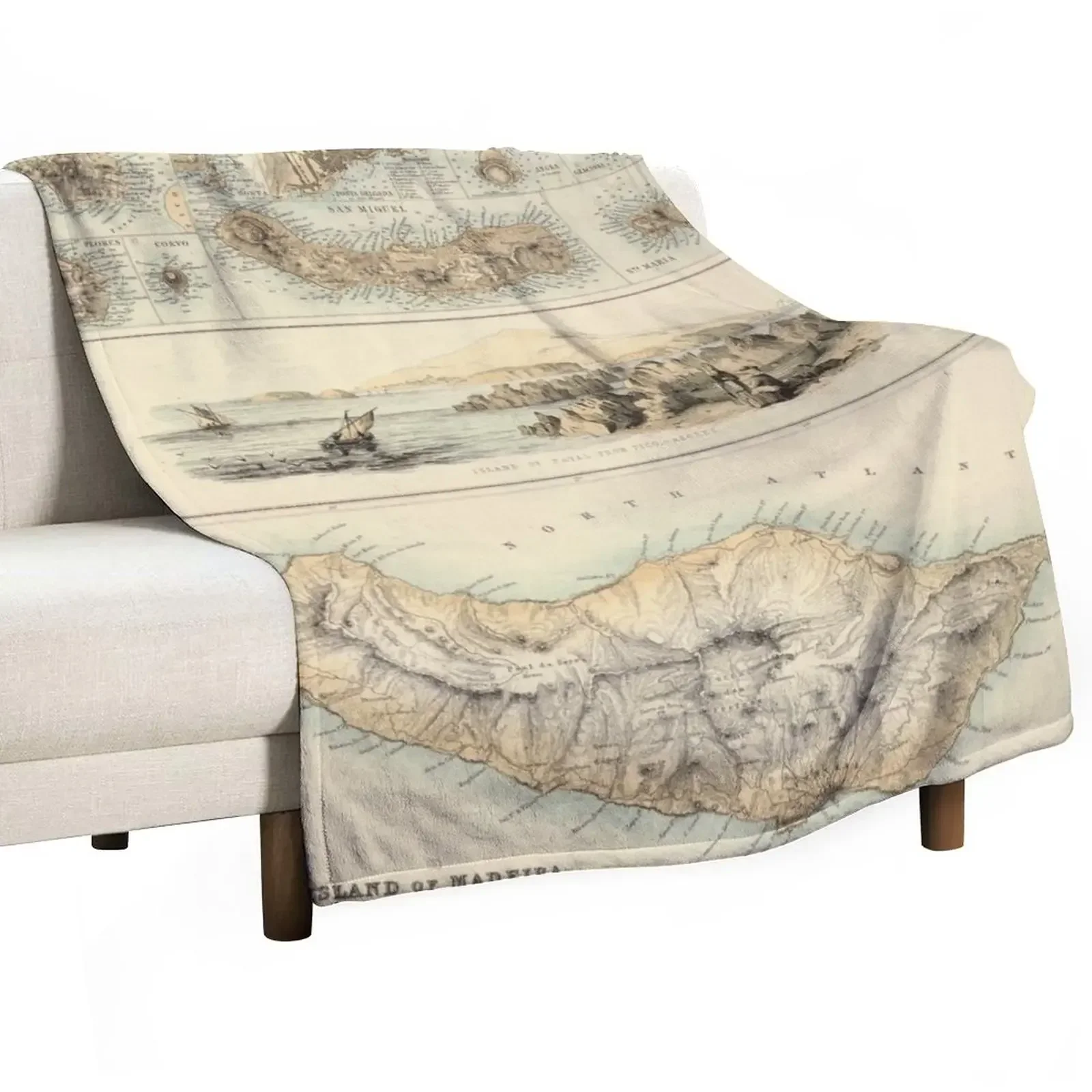 Карта Старых Азорских островов (1872) Винтажное одеяло с атласом португальских для