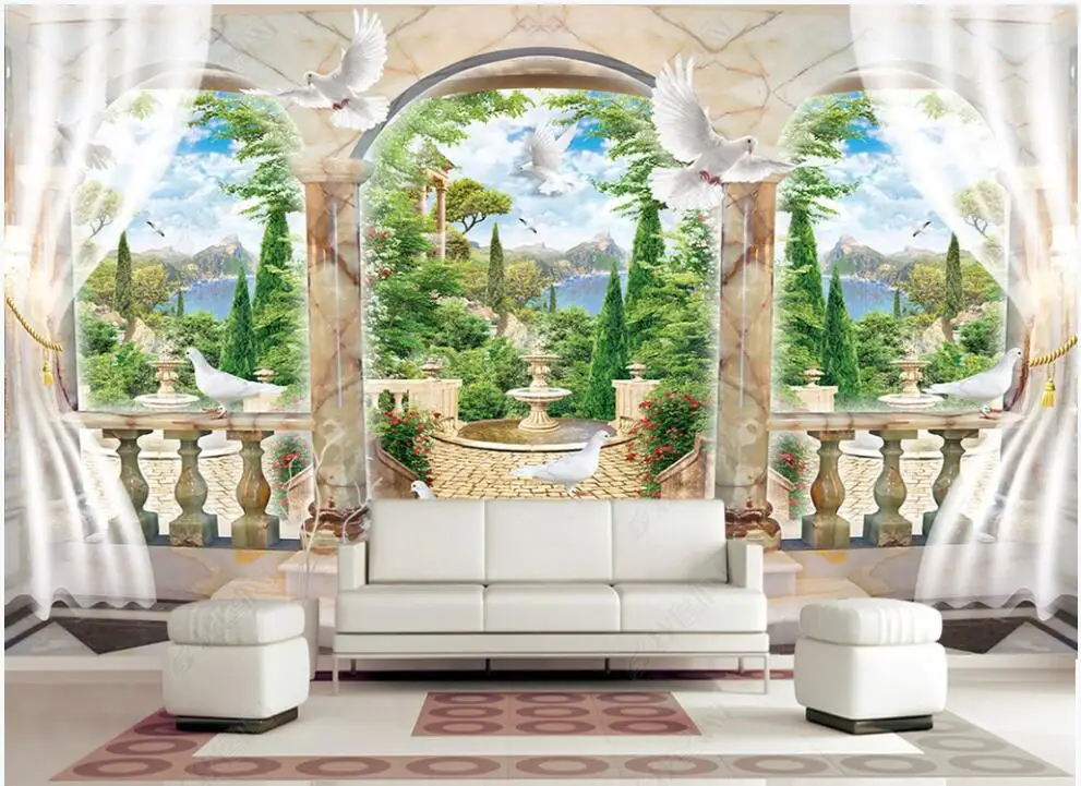 

3d Wallpapers on the wall custom mural European style curtains landscape dove home decor photo wallpaper for walls in rolls