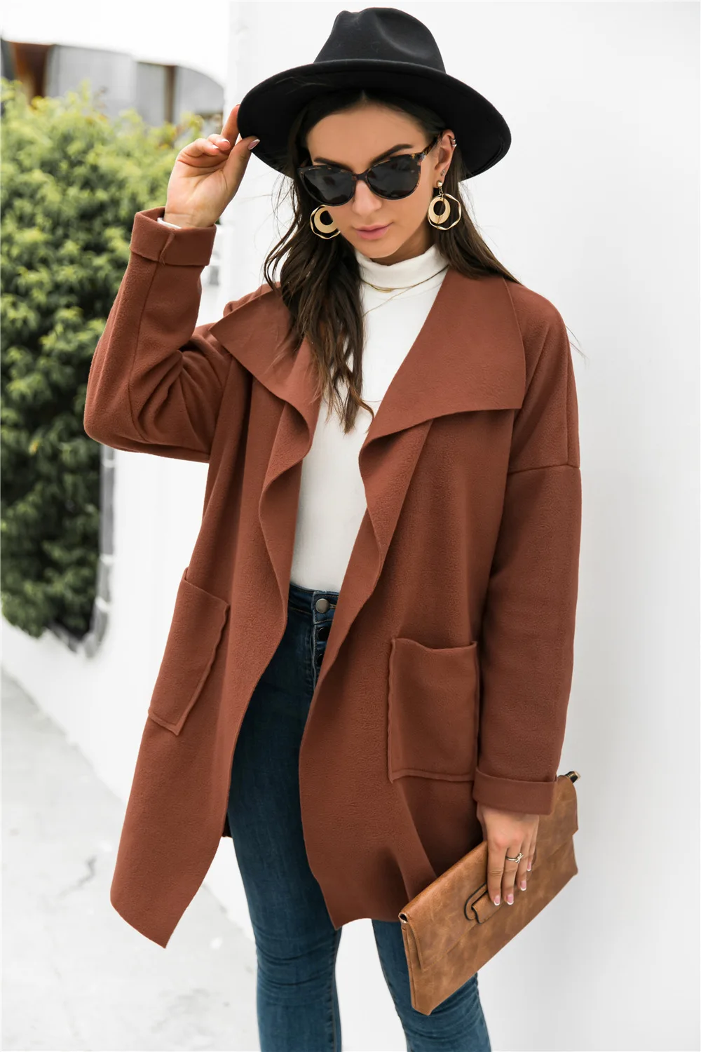 

2022 Autumn Women Jackets and Coats Winter Full Sleeve Solid Color Wool-like Elegant Fashion Office Ladies Female Outwear C4271