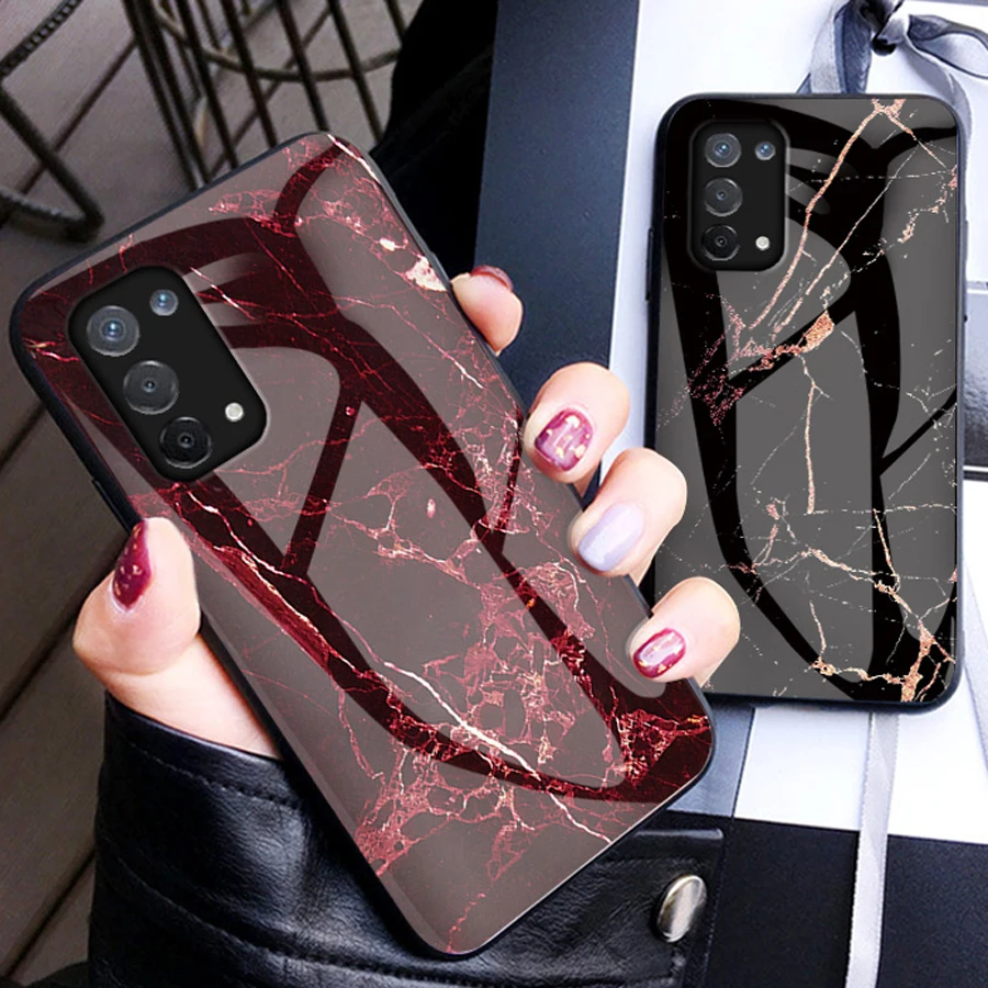 

Luxury Marble Tempered Glass Case For Oppo A74 5G Back Cover Oppo A54 Case Oppo A96 A 15 16 53 54 55 S A94 A 76 Realme 10 Fundas