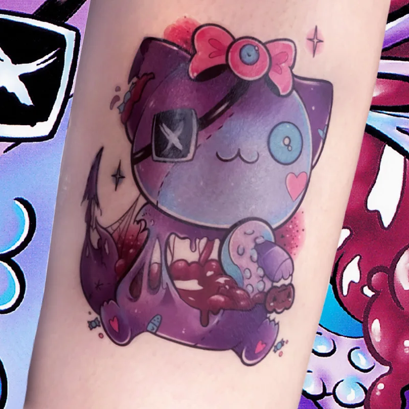 

Водостойкая Временная тату-наклейка, мультяшный Кот, аниме, любовь, сердце, ноги, искусственная татуировка, флэш-тату, искусство для женщин и...