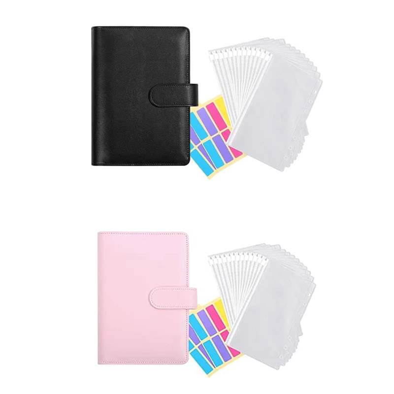 

Прозрачные пластиковые конверты формата А6, 2 комплекта, водостойкие, с наклейками, черные и розовые