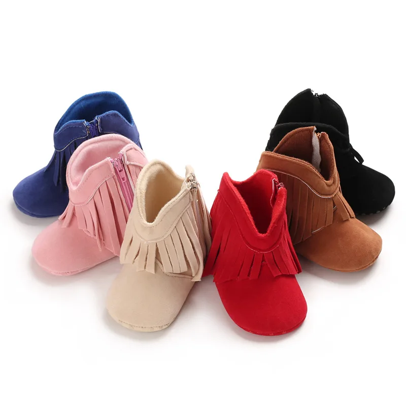 

Newborn Baby Girl Shoes Boots with Tassels 1 year First Walkers Cotton Soft Sole Antiskid Infant Bebe Winter Warm Toddler Shoes