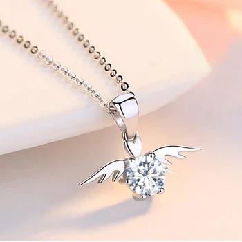 You Angel Wings 1ct 6.5mm Moissanite Necklace - Solid Silver 925 Jewelry 3