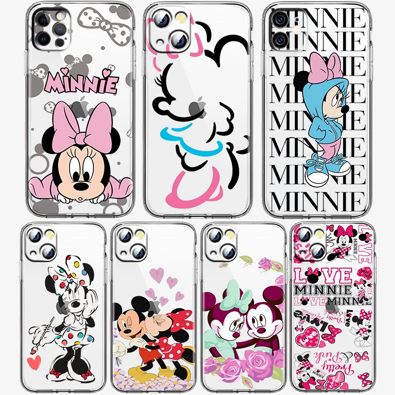 

Cute Minnie Mouse Disney Phone Case for Apple iPhone 14 13 12 11 Pro Max X XR XS 8 7 6 Transparent Silicone Shell Cover Fundas