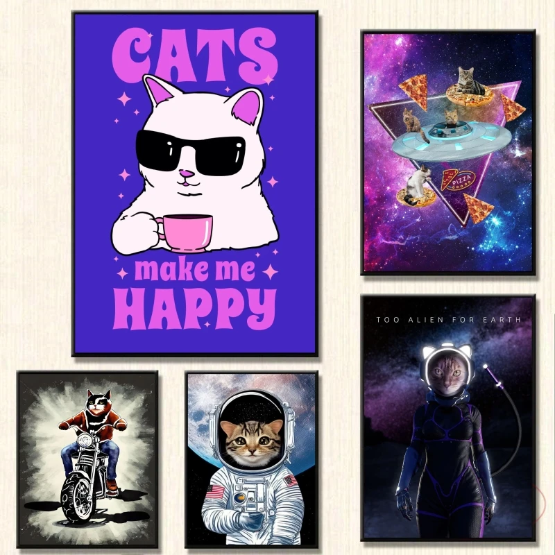 

Canvas Artwork Painting Pizza Cats in Space Modular Prints Aesthetic Poster Christmas Gifts Cartoon Character Picture