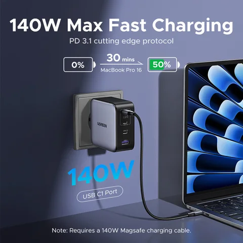 UGREEN Зарядное устройство GaN мощностью 200 Вт QC4.0 3.0 Быстрая зарядка для ноутбука Macbook Pro iPhone 16 15 Samsung S25 Xiaomi Tablet PD 3.1 Быстрое зарядное устройство