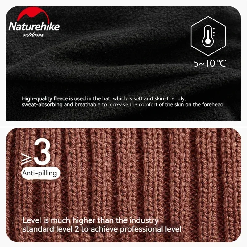 Зимняя шерстяная вязаная шапка Naturehike Теплая Флисовая для мужчин и женщин