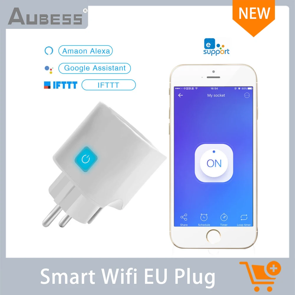 

Aubess 10A Smart Wifi EU Plug Smart Socket Wifi Switch Phone Timer Replaceable Smart Home Remote Alexa Smart Life Adapter