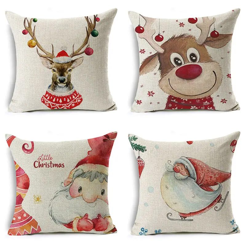 

Christmas Cartoon watercolor pillowcase decoration Christmas gift cushion cover suitable for car sofa pillowcase 18*18inch