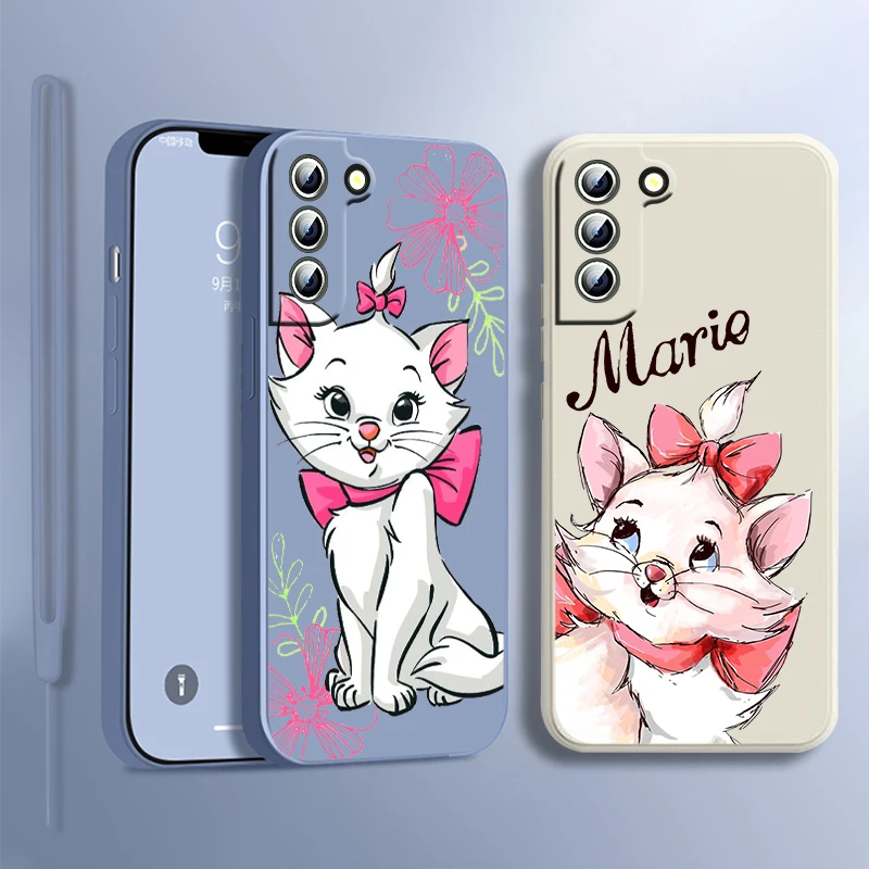 

Marie Cat Anime Pink Phone Case For Samsung Galaxy S23 S22 S21 S20 S10 S9 Ultra Plus Pro FE Liquid Rope Soft Phone Case Fundas