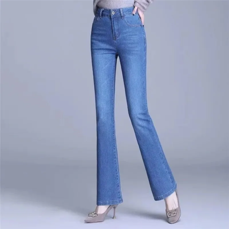 

Hot jeans,2023 Women High Waist Casual Slim Denim Flared Pants Elegant Style Bell Bottom Denim Trousers New Female Office Classi