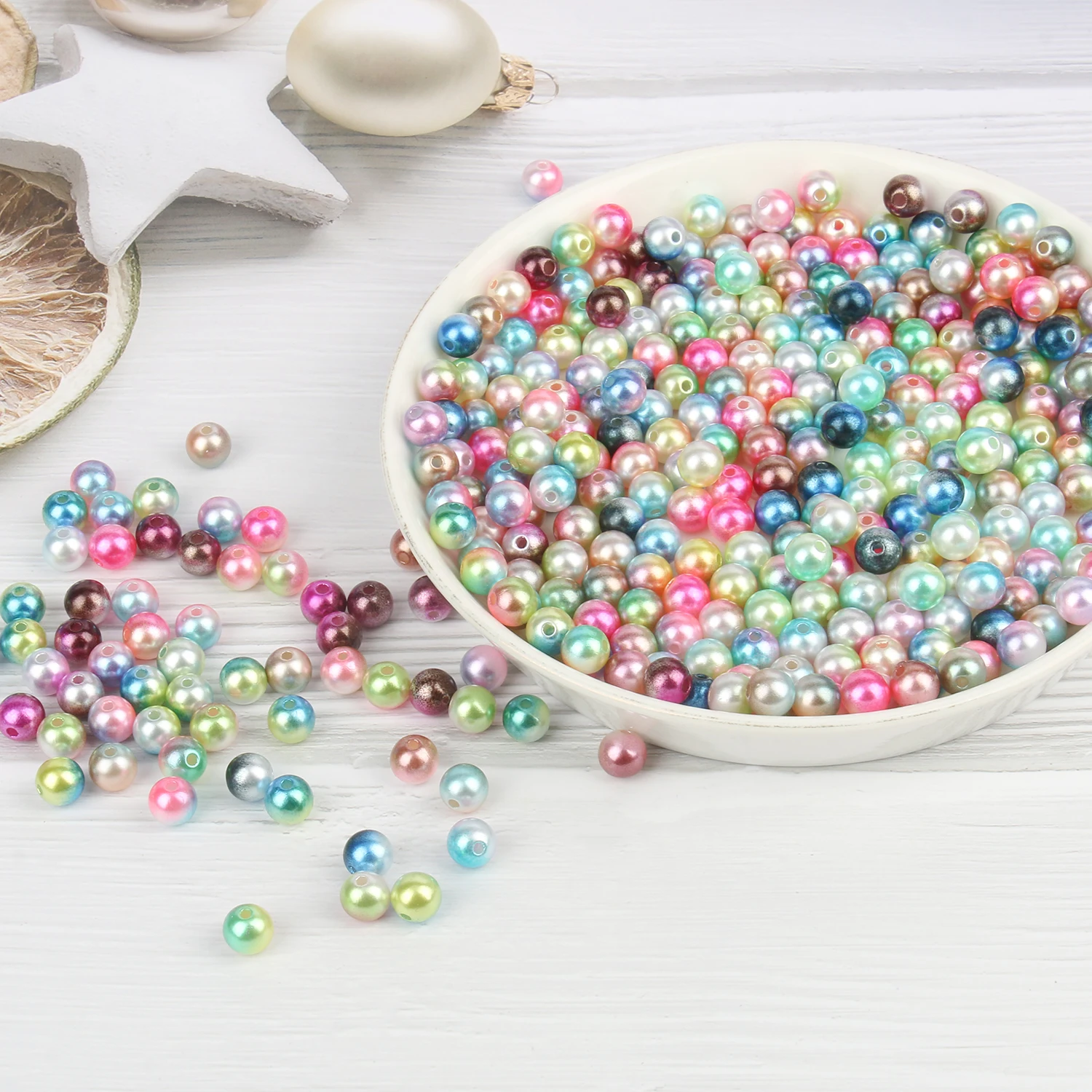 

5000Pcs/Lot ABS Round Smooth Rainbow Beads Imitation Pearls With Hole Gradient Pearls For Jewelry Making DIY Accessories 3-12mm
