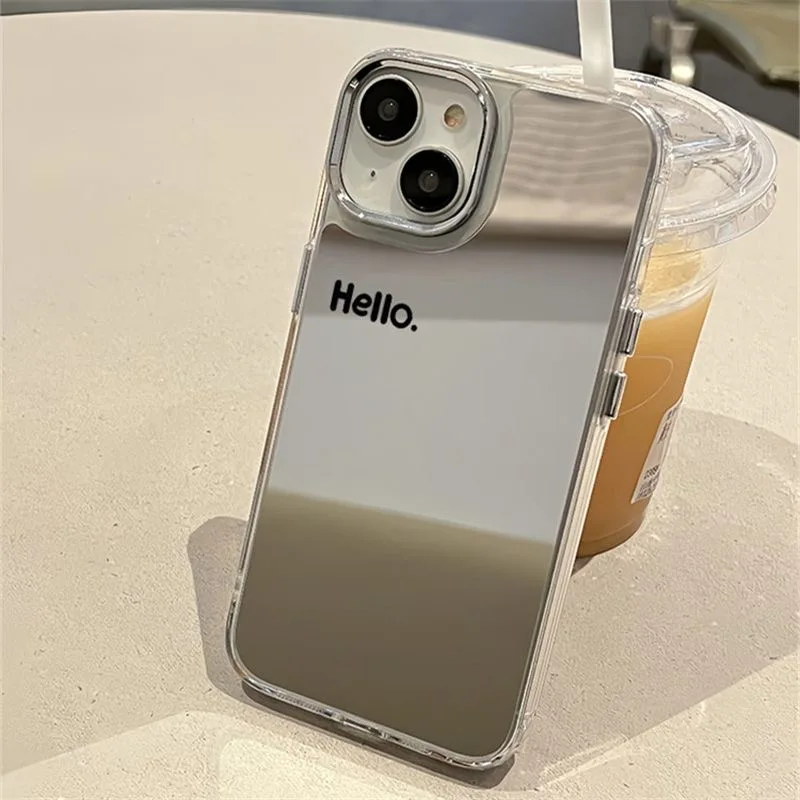 Фото OK Желтый английский зеркальный чехол для телефона с зеркалом для iPhone 17 17Air 16 15 14 13 12 11 Pro Max XR X XS 7 8 Plus Чехол-бамбер №4