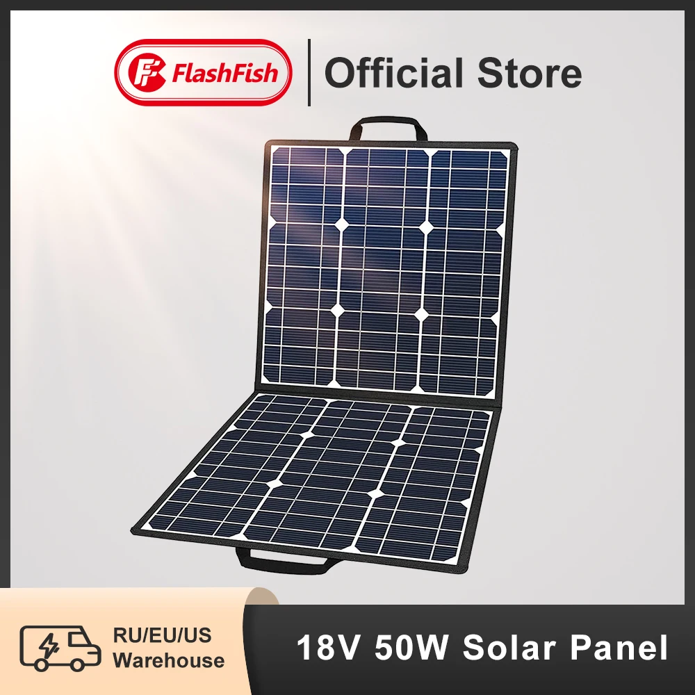 FF Flashfish Portable Solar Panel 50W 18V Sunpower Foldable Solar Power Charger Battery Cells 5V USB Outdoor for Generator Phone