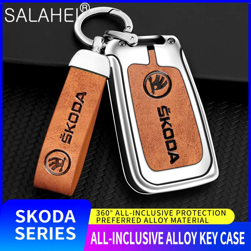 

Zinc Alloy Leather Car Key Case For Skoda Octavia A7 Leon Ibiza 3 Kodiaq 2017 2018 2019 2020 Auto Styling Accessories Protection
