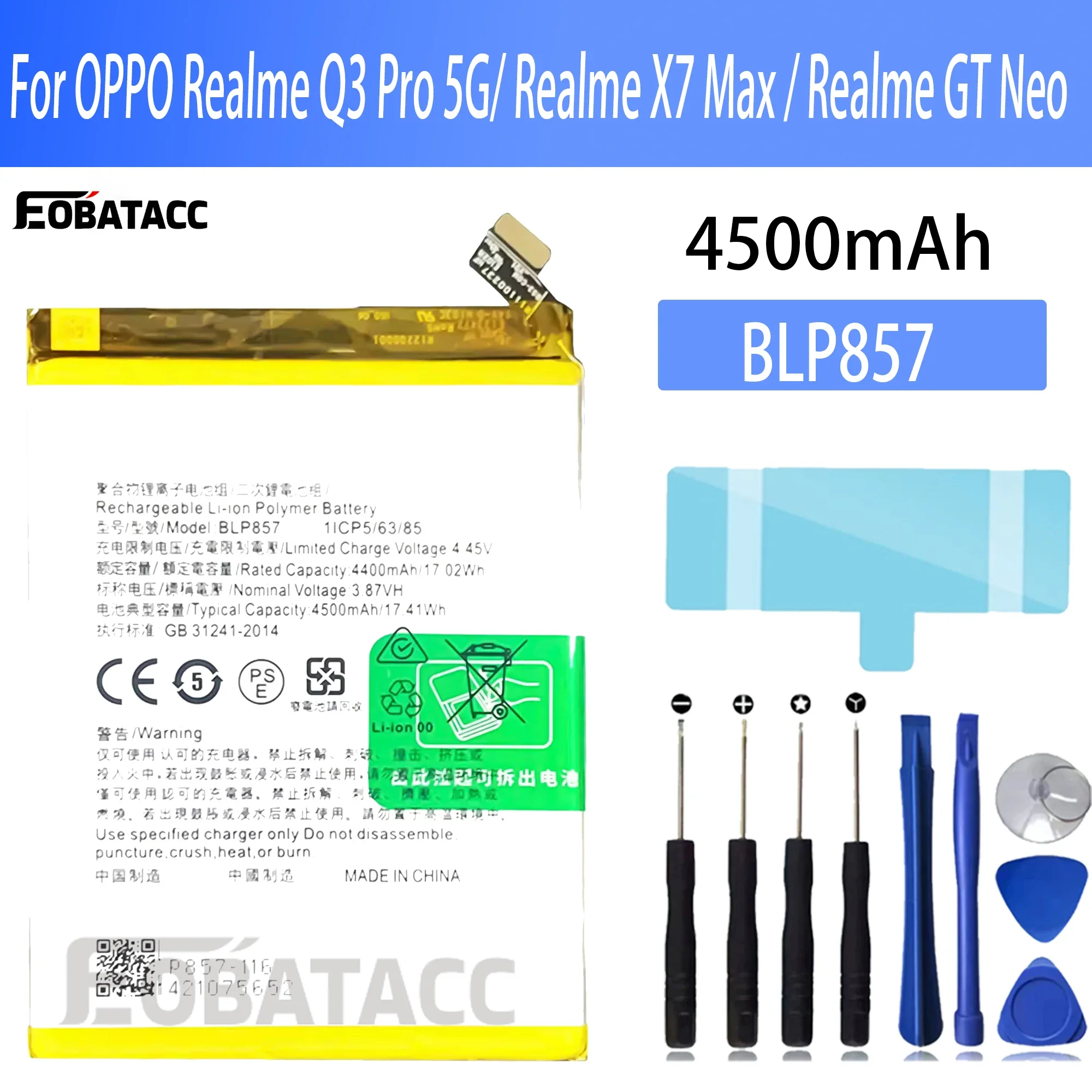 100% Новый оригинальный аккумулятор BLP857 для OPPO Realme GT Neo + Бесплатные инструменты
